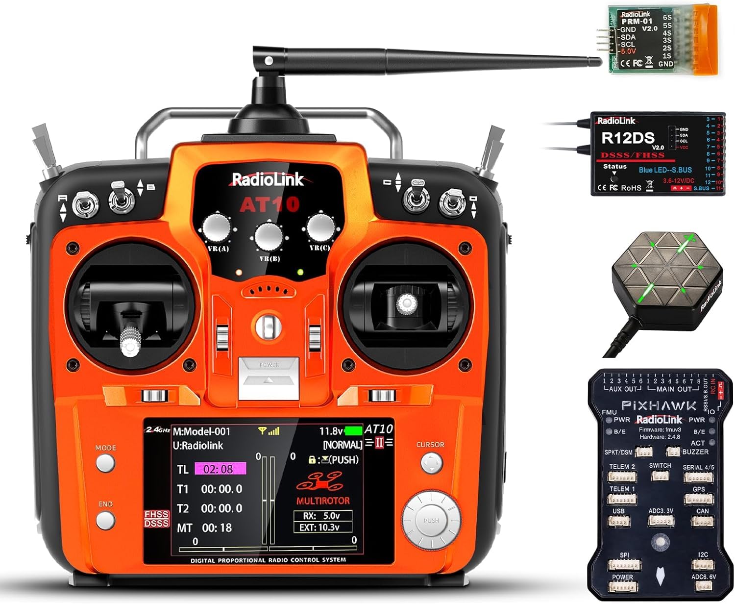 Radiolink AT10II 12 Channels RC Transmitter and Receiver R12DS 2.4GHz Radio Remote, PIXHAWK Flight Controller&M10N GPS SE100 Module, for RC Airplane/Quad/Helicopter/Car/Boat/Robot/Mower
