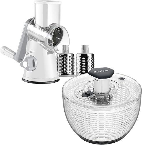 Ourokhome Molinillo giratorio de lechuga, con una sola mano, fácil de prensar, mezclador grande para secadora de ensaladas y rallador de queso