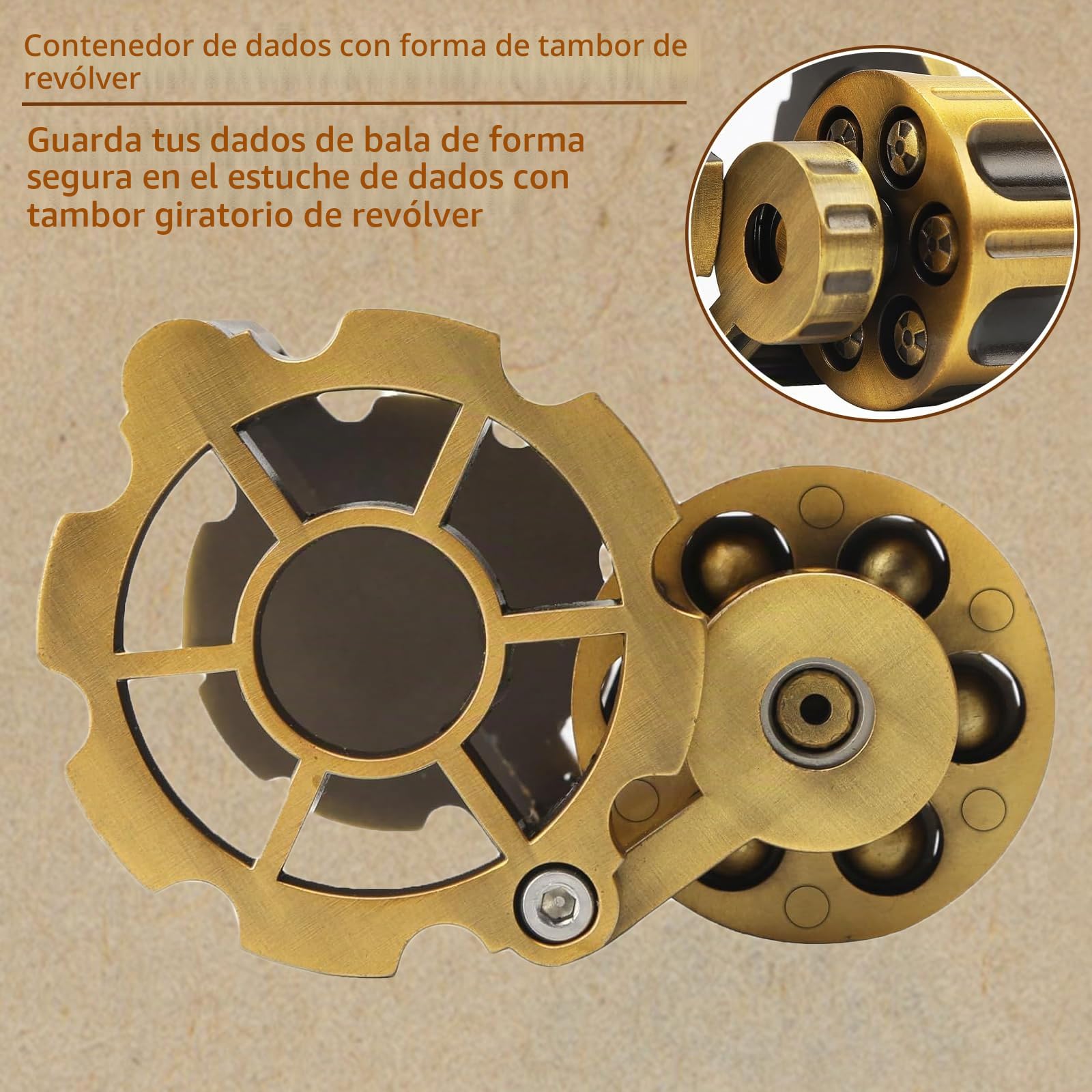 iFCOW Juego de 7 Dados poliédricos de Metal en Forma de Bala, Soporte de Dados cilíndricos giratorios para Juegos de Mesa TRPG