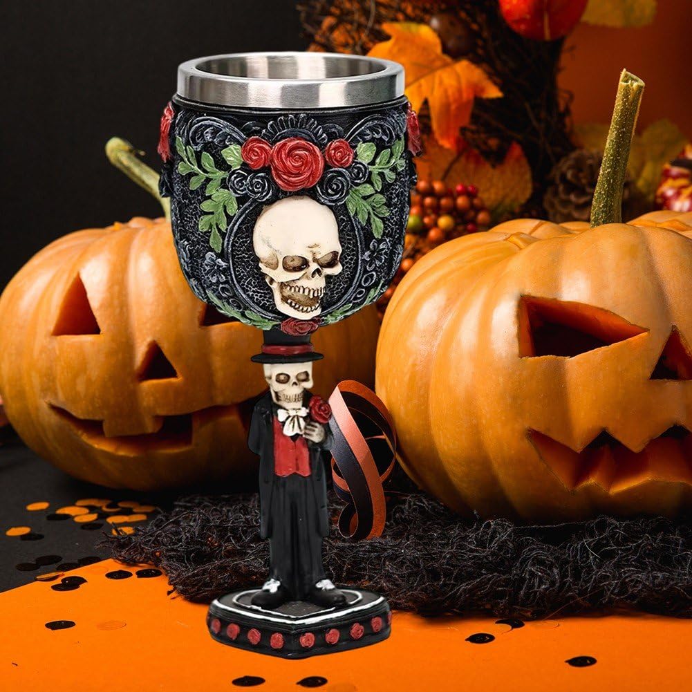 Gotycki kielich Dzień Zmarłych Szkielet Czaszka Czara Dzień Zmarłych Halloween Panna Młoda i Pan Młody Czarne Róże Kubek do wina Kubek do piwa
