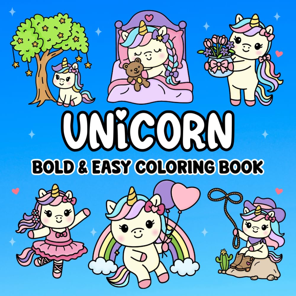 Unicorn Bold & Easy Coloring Book: Cute and Cozy Unicorn Designs for Relaxation and Stress Relief for Adults and Kids