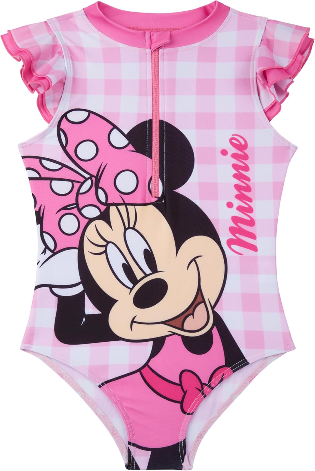 Peppa Pig | Disney Frozen | Minnie Mouse Girls Swimsuit, Ruffle One Piece Bathing Suit, Swimwear with Front Zip