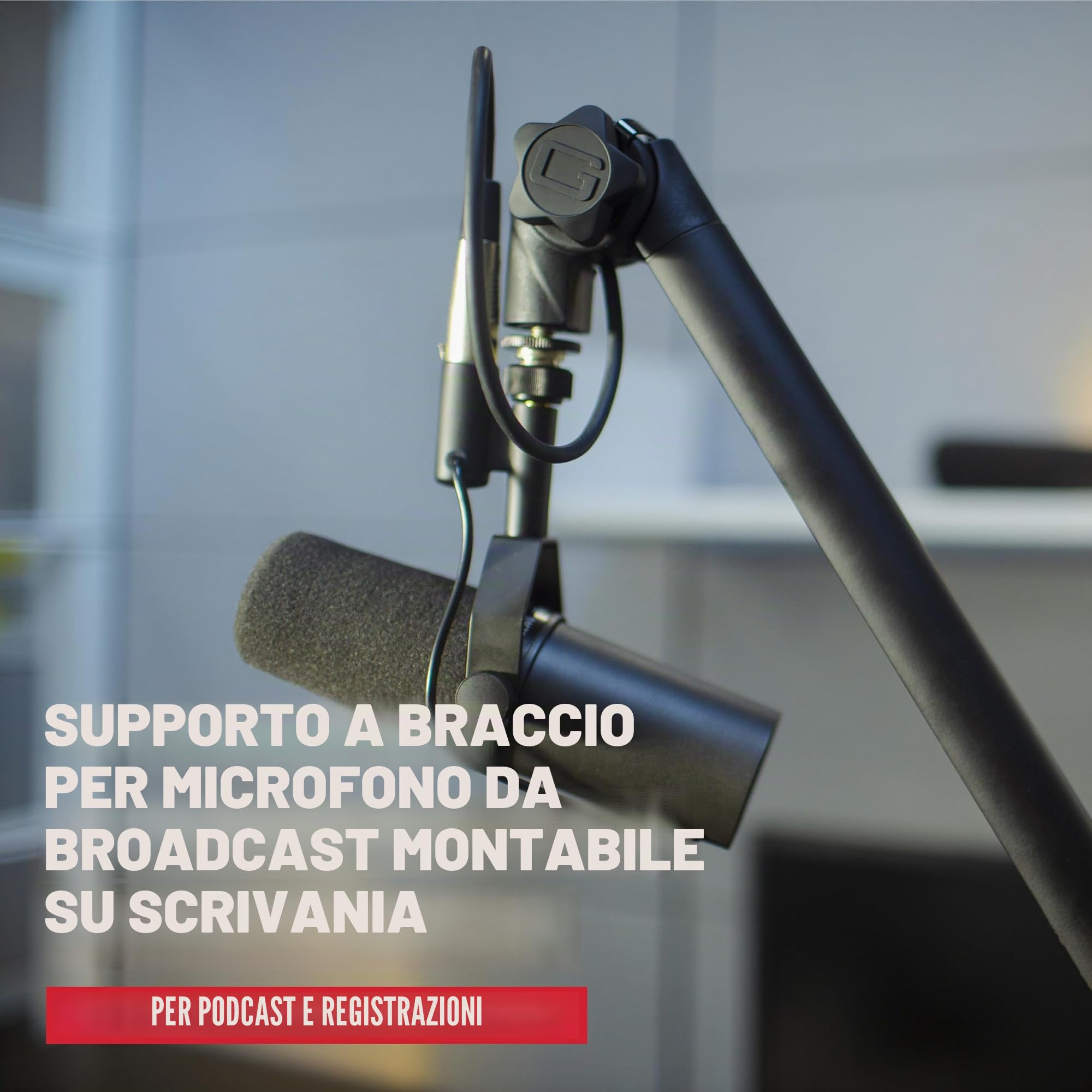 Gator Supporto da tavolo Frameworks Deluxe per microfono broadcast da tavolo per podcast e registrazione; cavo XLR integrato GFWMICBCBM3000