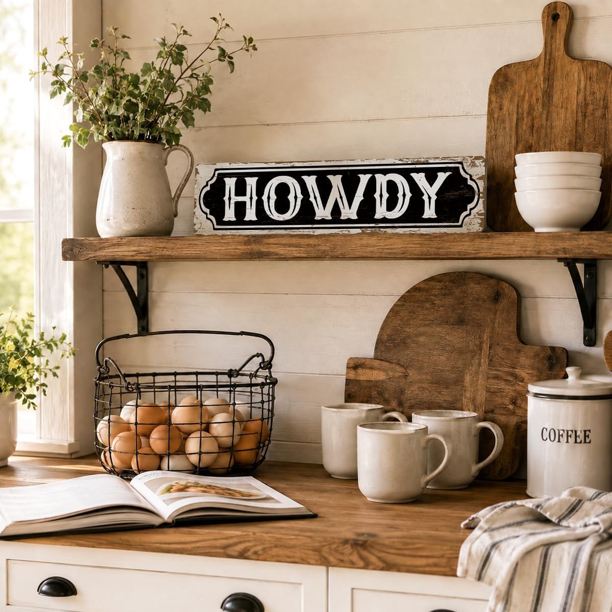 Howdy Sign, Rusty Metal Tin Signs 15.8x4 inches, Premium Quality Aluminum Sign, Decorative Metal Wall Plaque, Cowboy Cafe Decor, Vintage Style Home Decor, Garage Wall Decoration
