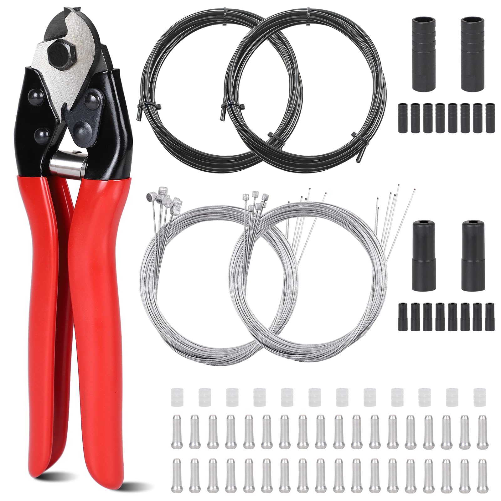 efuturetime Kit Cable Frein Velo 83 Pièces avec Pince à Câbles pour Vélo, Câbles Frein & Dérailleur Galvanisés, Gaines Bowden et Embouts, O-Rings - Cable de Frein Vélo pour VTT