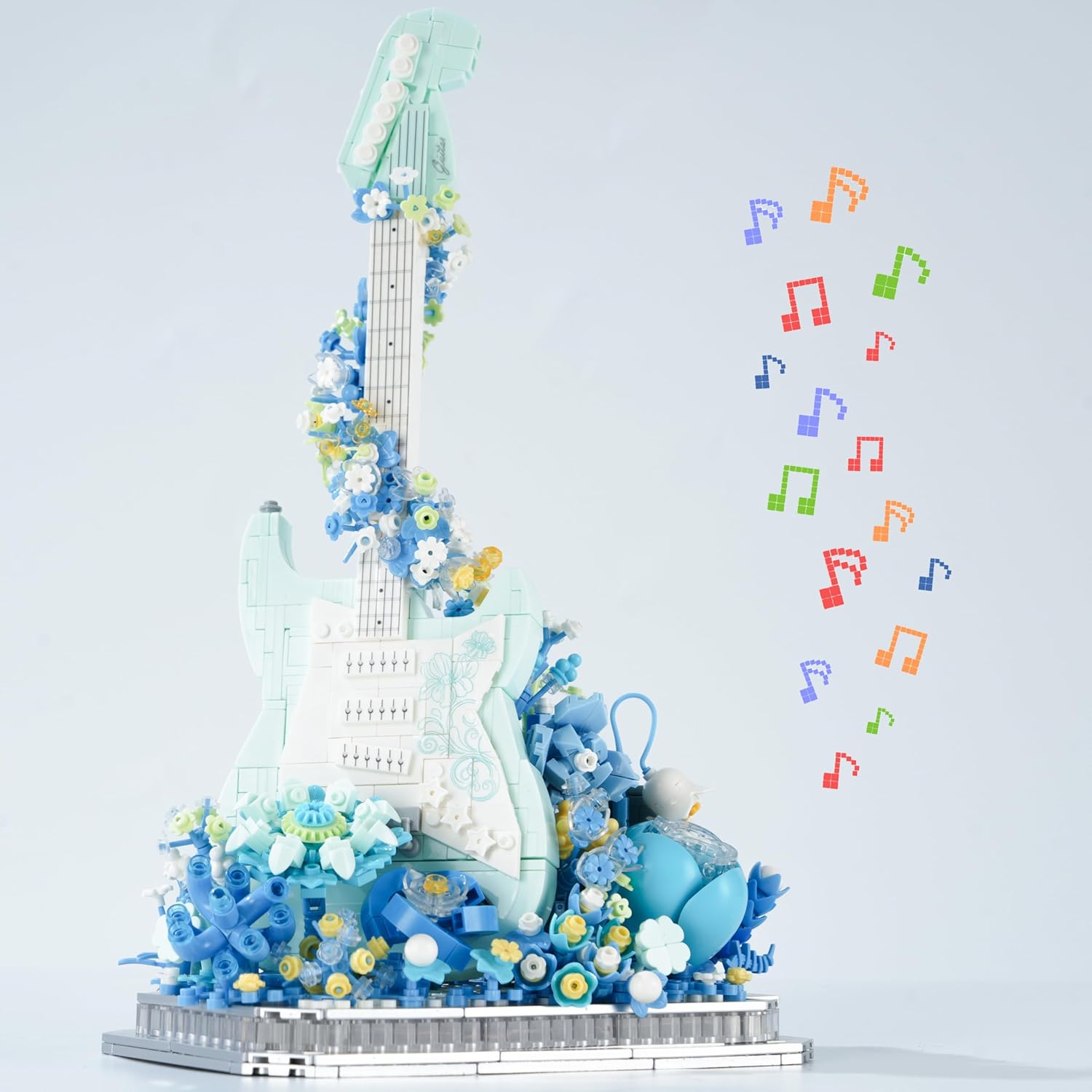 Flower Bouquet Guitar Building Blocks Set, 1125PCS Music Instruments Guitar Bricks Set, Gifts for Adults and Kids (bass)