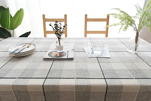 Miniatura 5 de Mantel rectangular para mesa, 35 x 55 pulgadas, negro y gris, mantel de lino y algodón a cuadros
