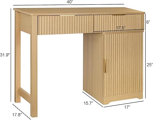 Miniatura 3 de ZYBT Escritorio ejecutivo estriado de 40 pulgadas, escritorio moderno de madera para oficina en casa con cajón estriado y gabinete de almacenamiento
