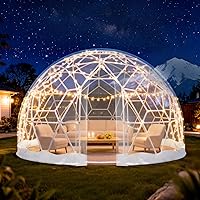 Zumic 12x7.2FT Geodesic Dome Greenhouse Tent - 360° View Garden Igloo with Clear PVC Cover, Waterproof Bubble Dome & LED Lights for Plants & Parties
