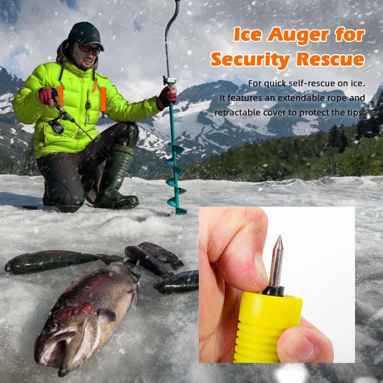 Eisfischen Einziehbarer Eisbohrer Tragbarer Eisbohrer Ausziehbarer Eislochöffner Zum Eislaufen Winterangelausrüstung für Eisaktivitäten PVC Edelstahl ABS-Materialien (YELLOW)
