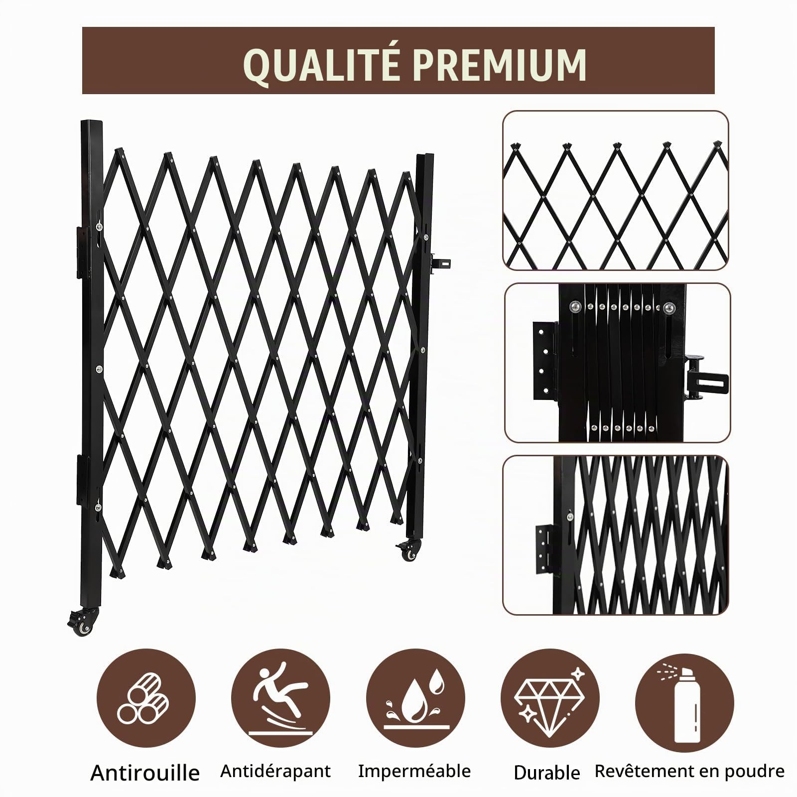 Barrière de chantier - Clôture mobile pour chien - 1,1 m - Extensible - 127 x 109 cm - Avec roulettes - Porte de sécurité en acier - Pour garage, école, jardin - Design accordéon
