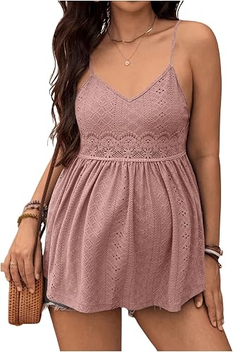 MakeMeChic Women's Maternity Cami Top Lace Ruffle Pregnancy Tank Tops
