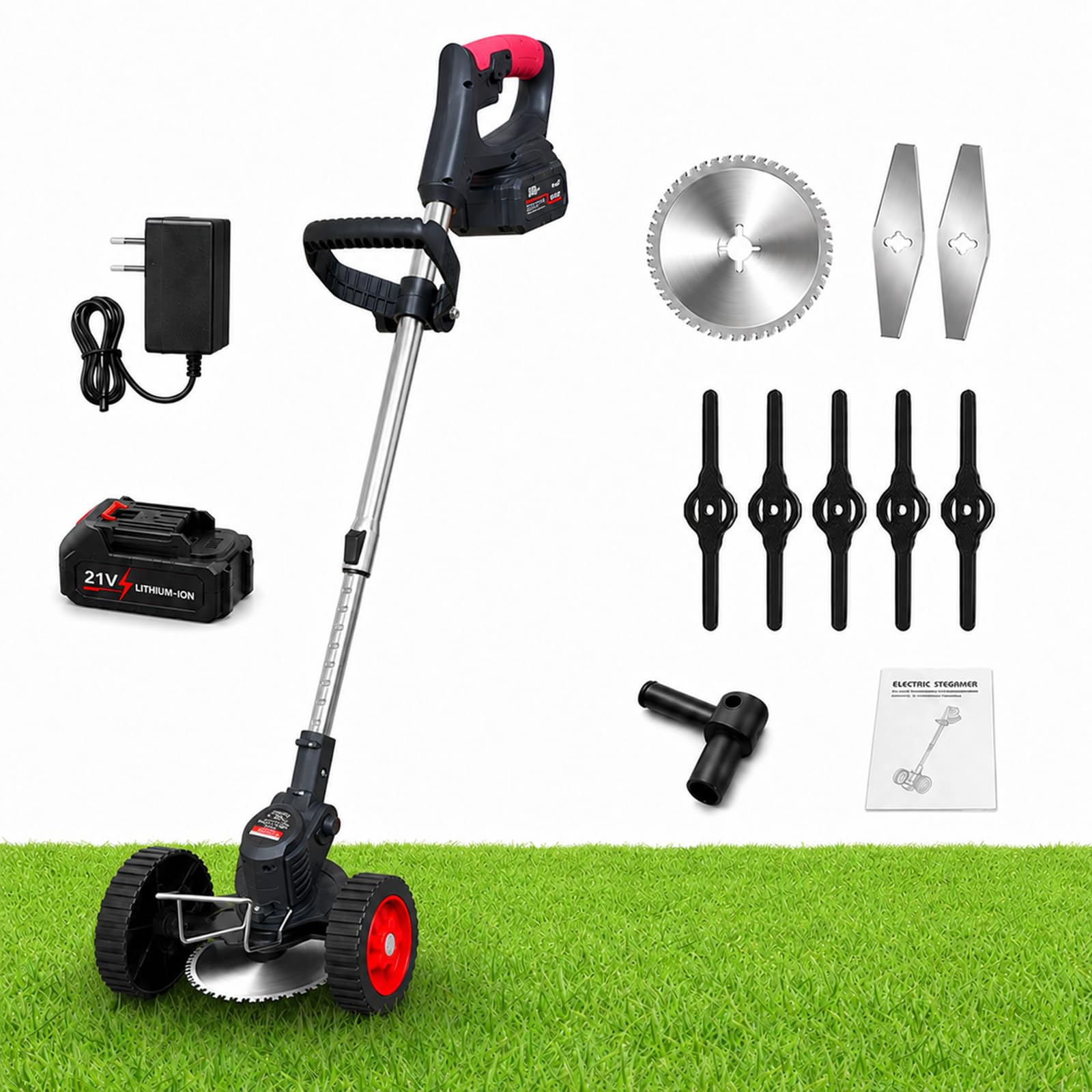Cortabordes 180 W con Protector, Barra Antichoque y Doble Rueda Black-10-CellBattery | La barra mantiene distancia respecto a plantas y bordillos, y el protector ayuda a limitar restos proyectados