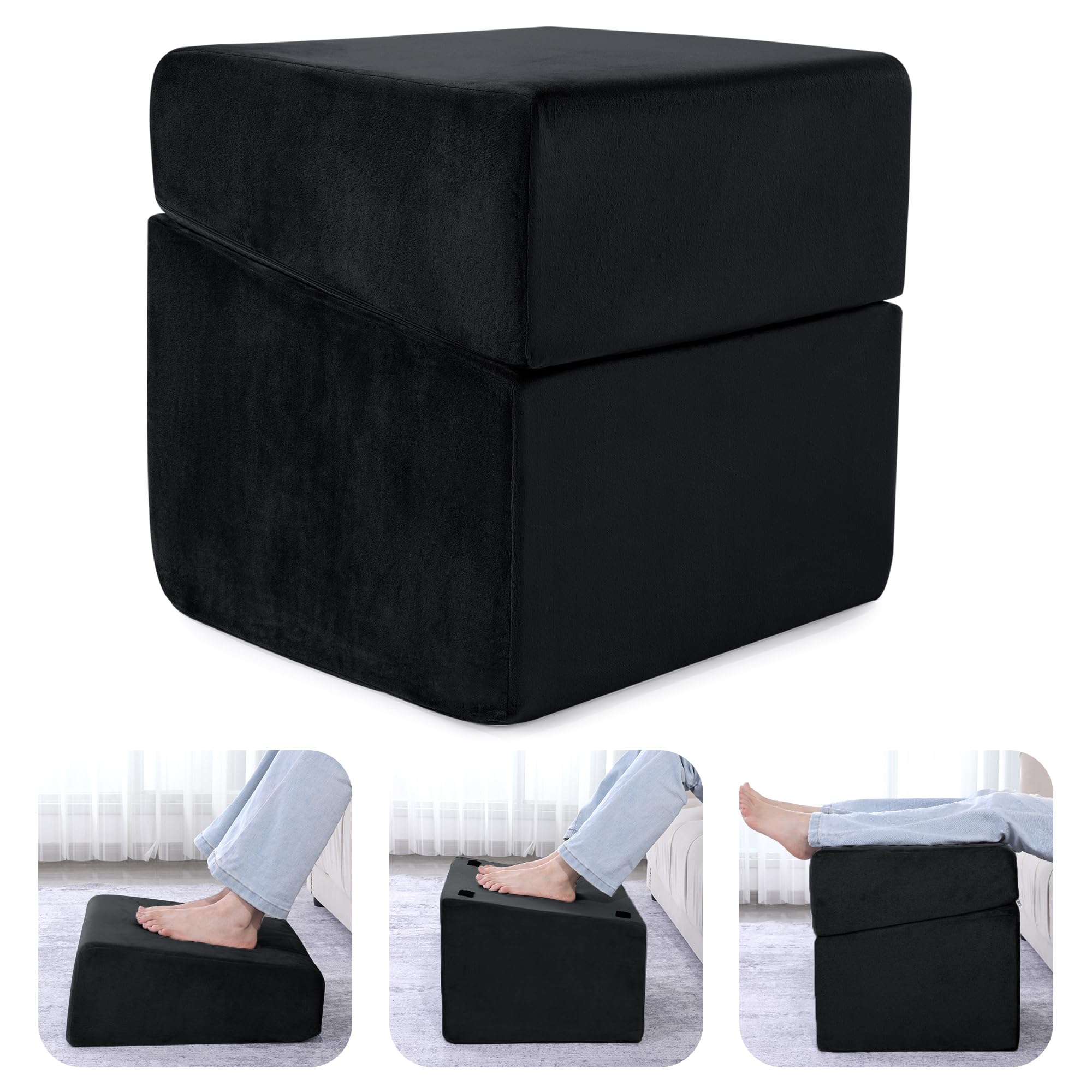 Photo 1 of ROYALAY Adjustabl Foot Rest Under Desk for Office, High-Density Foam Foot Rest with 3 Adjustable Heights, Ergonomic Footrest with Washable Cover for Home, Airplane, Travel(16 * 14.5 * 17in, Black)