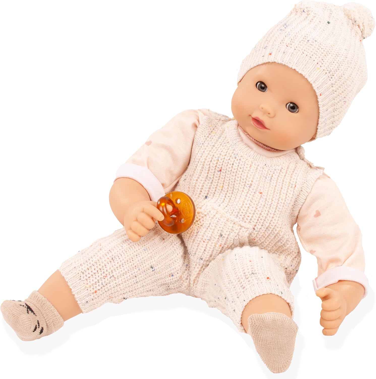 Götz 2527919 Maxy Muffin Everything Knitted Doll - 42 cm Large Baby Doll with Grey Sleeping Eyes, Without Hair and Soft Body - Soft Body Doll in 7-Piece Set