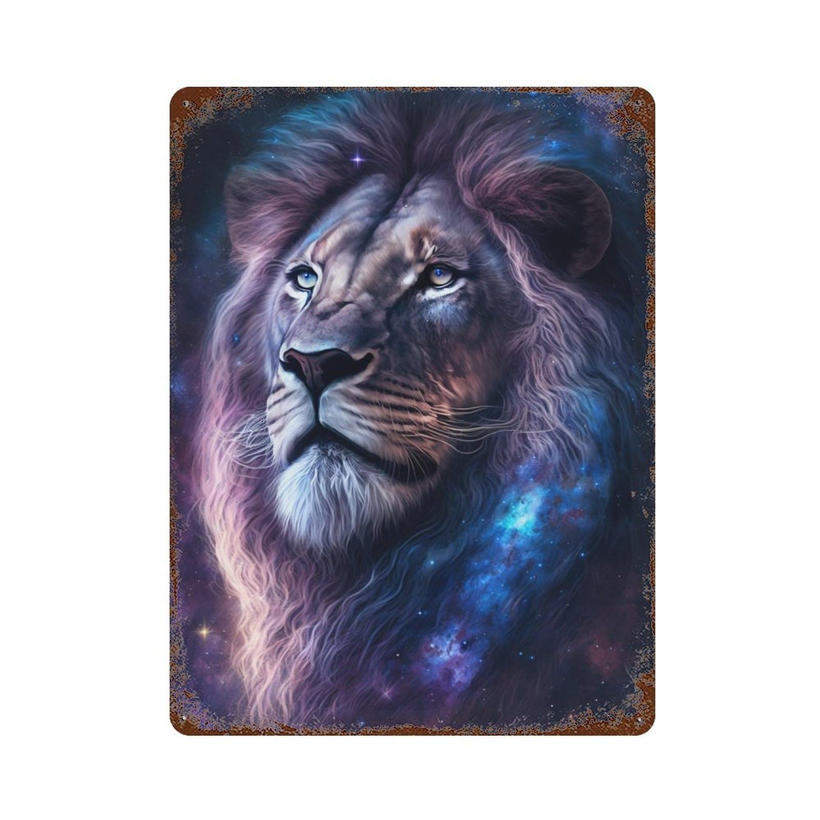 Cosmic Lion Portrait-6 Rust Effect Tin Sign 15.7"x11.8", Novelty Wall Decor for Patio, Garden Room And Bar Decor