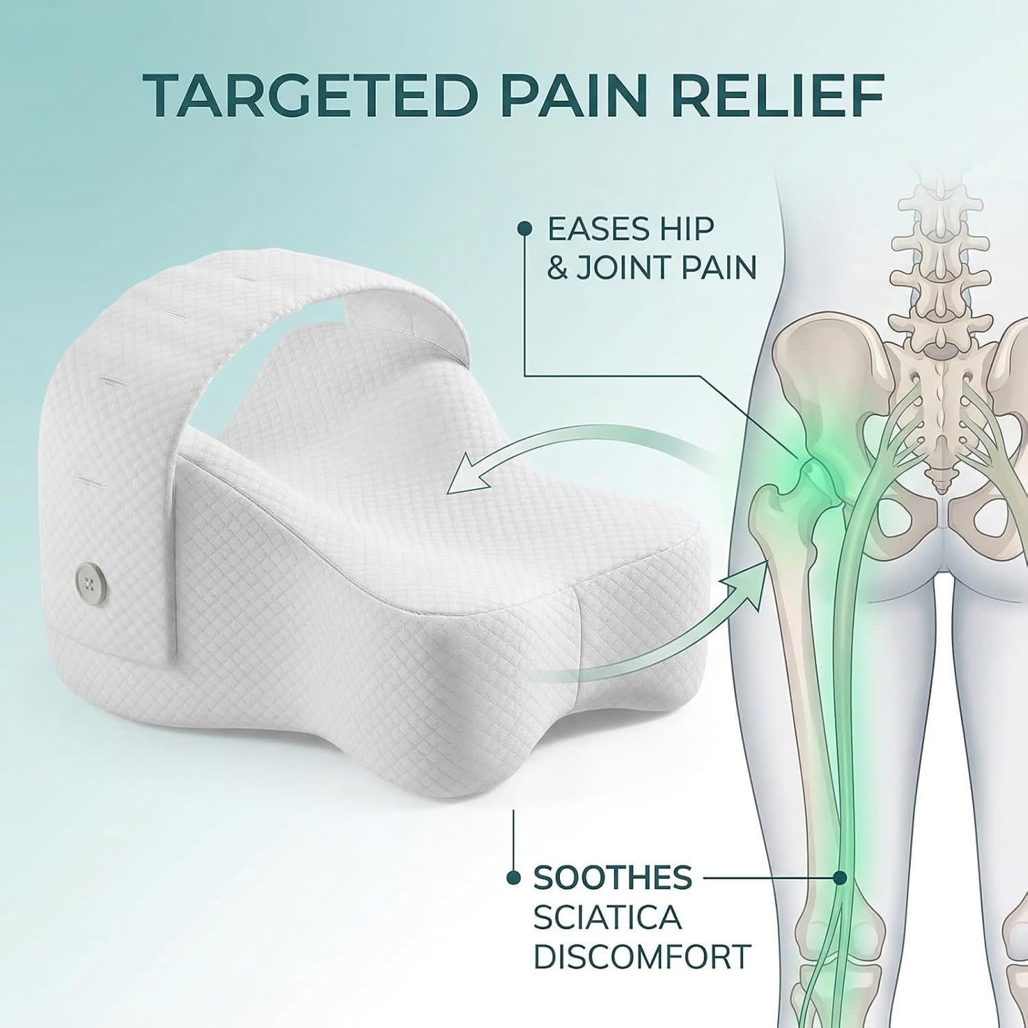 Knee Pillow for Side Sleepers with Adjustable Strap, Memory Foam Leg Pillow for Side Sleeping, Ergonomic Knee Wedge Pillow Between Legs for Hip, Knee & Joint Support, White