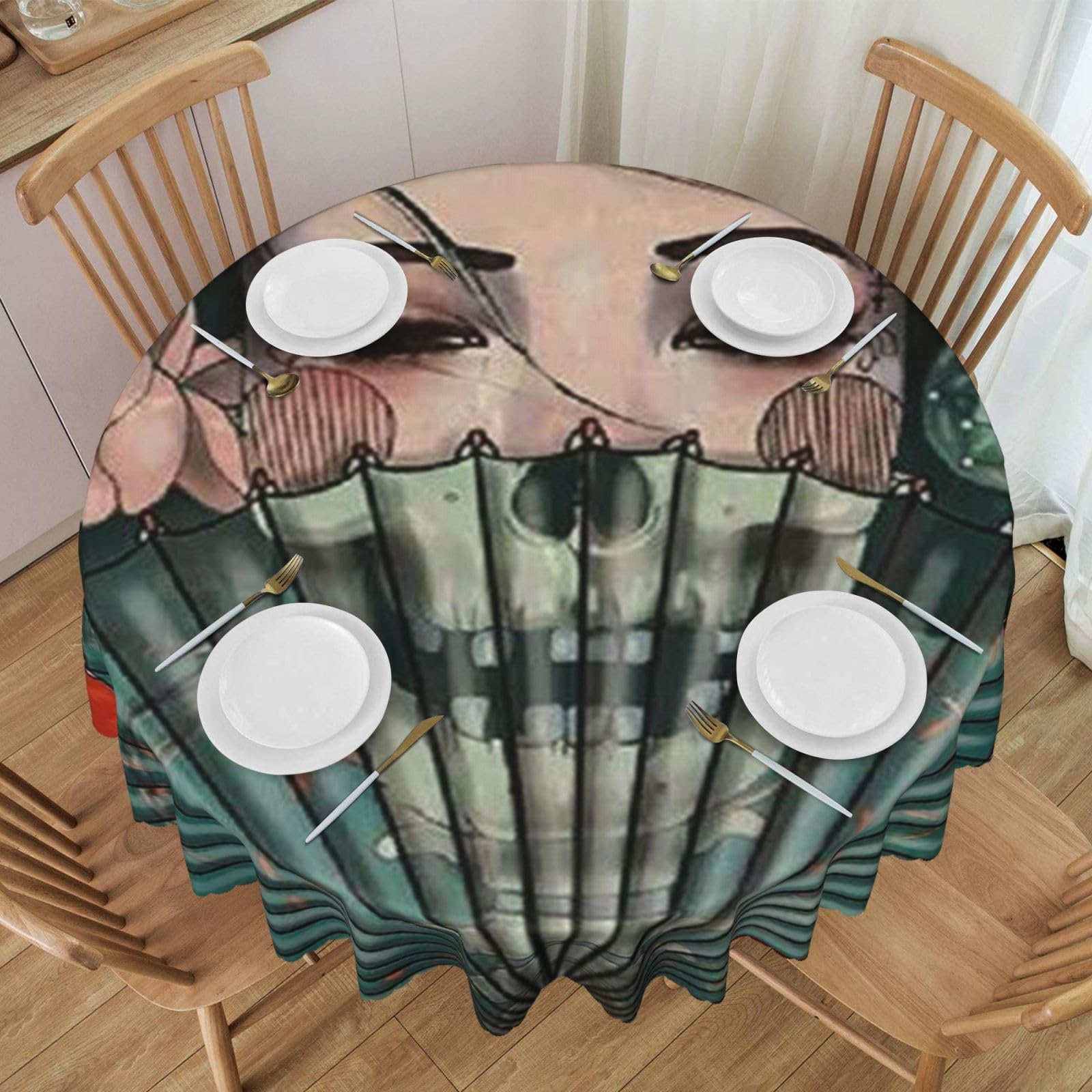 DCEHGEW 60 In Round Tablecloth with Lace, Japanese Geisha Printed Oilproof & Washable Fabric Picnic Table Cloth Table Covers