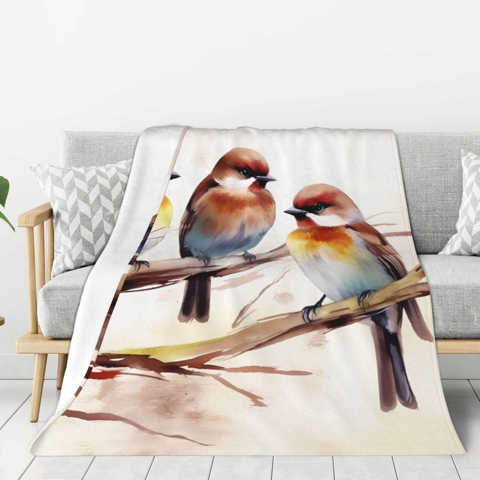 Couverture lavable légère oiseaux flanelle pour grand lit