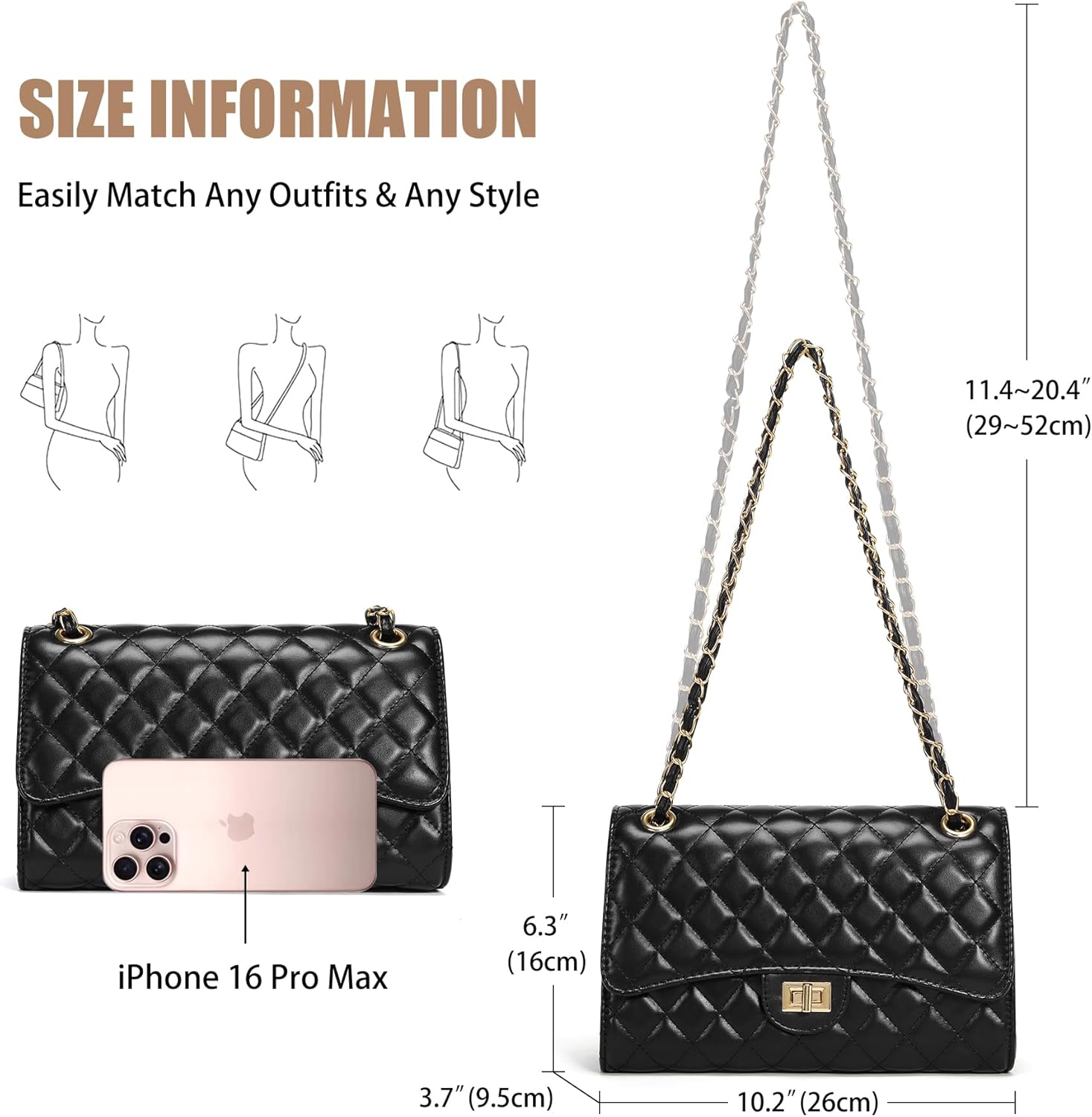 Quilted Crossbody Purse for Women Trendy Ladies Shoulder Bag with Chain Strap PU Leather Cross Body Bags Satchel HandBag - Image 7