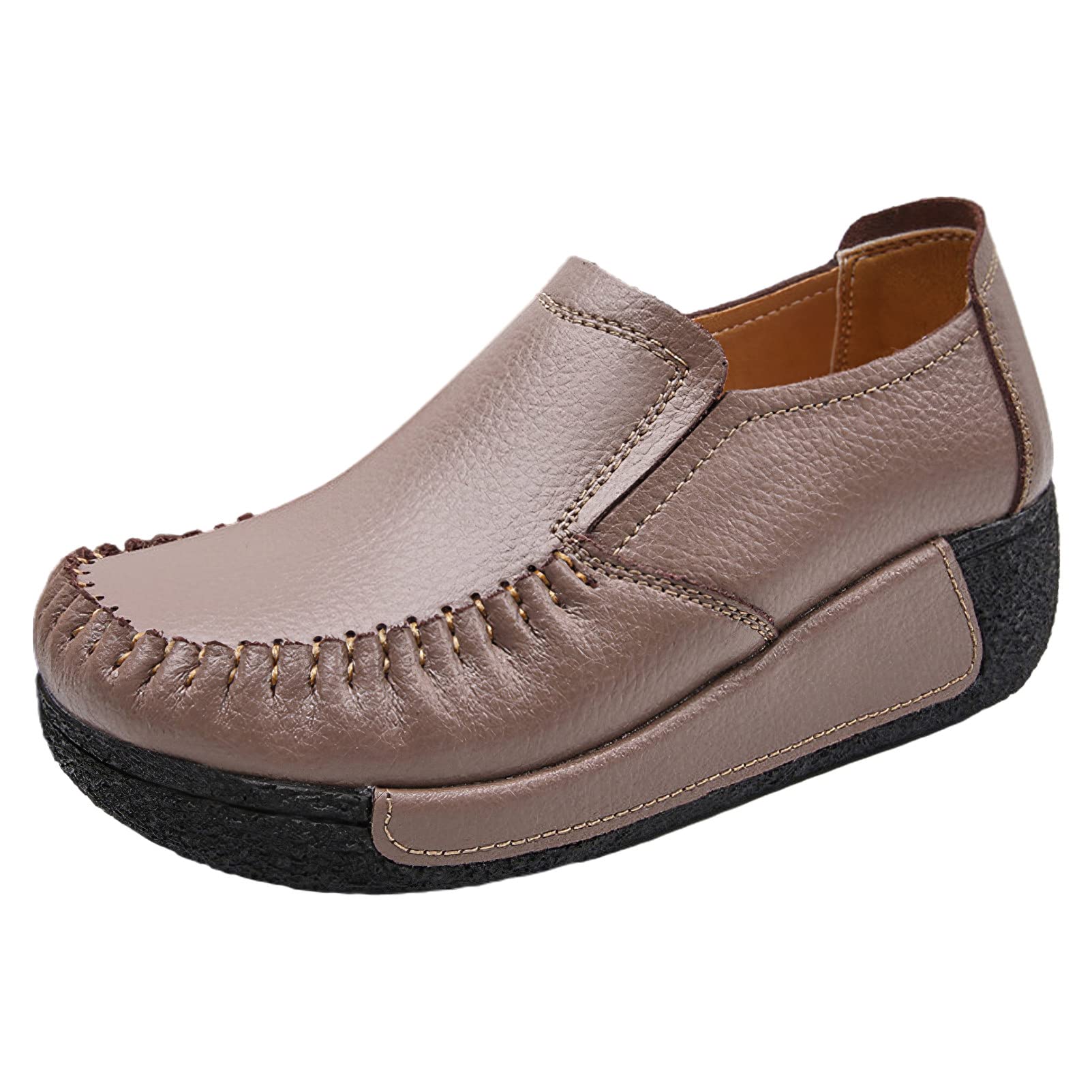 rismart Mujer Cuero Zapatillas de Deporte con Plataforma Ponerse Cuña Calzado Casual con Banda Elástica