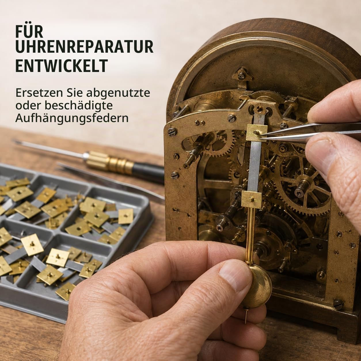 100 Stück Uhr-Aufhängungsfedern für Großvater, Wand- und Kaminuhren – Englisch, Französisch, Deutsche Uhren-Reparaturteile, langlebige Ersatzfedern