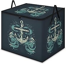 Gumuslen Nautical Anchor Large Storage Bags Dark Blue Waves Floral Foldable Clothes Storage Bins Blanket Organizers Storag...