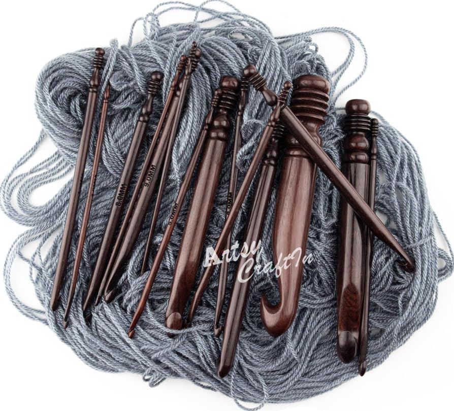 ArtsyCraftIn™ - Rosewood Jumbo Wooden Crochet Hooks Handmade 15 Sizes (Set 3.5 mm to 25 mm), Ergonomic Hooks for Arthritic Hands Yarn Craft,Knitting & Crocheting Needles | Only Crochets Hooks
