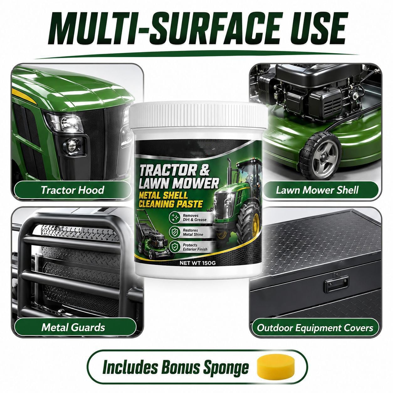 Tractor & Lawn Mower Metal Surface Cleaning Paste, Metal Polish Paste, Heavy Duty Mower Cleaner Degreaser, Farm Equipment Cleaner, for Lawn Mower