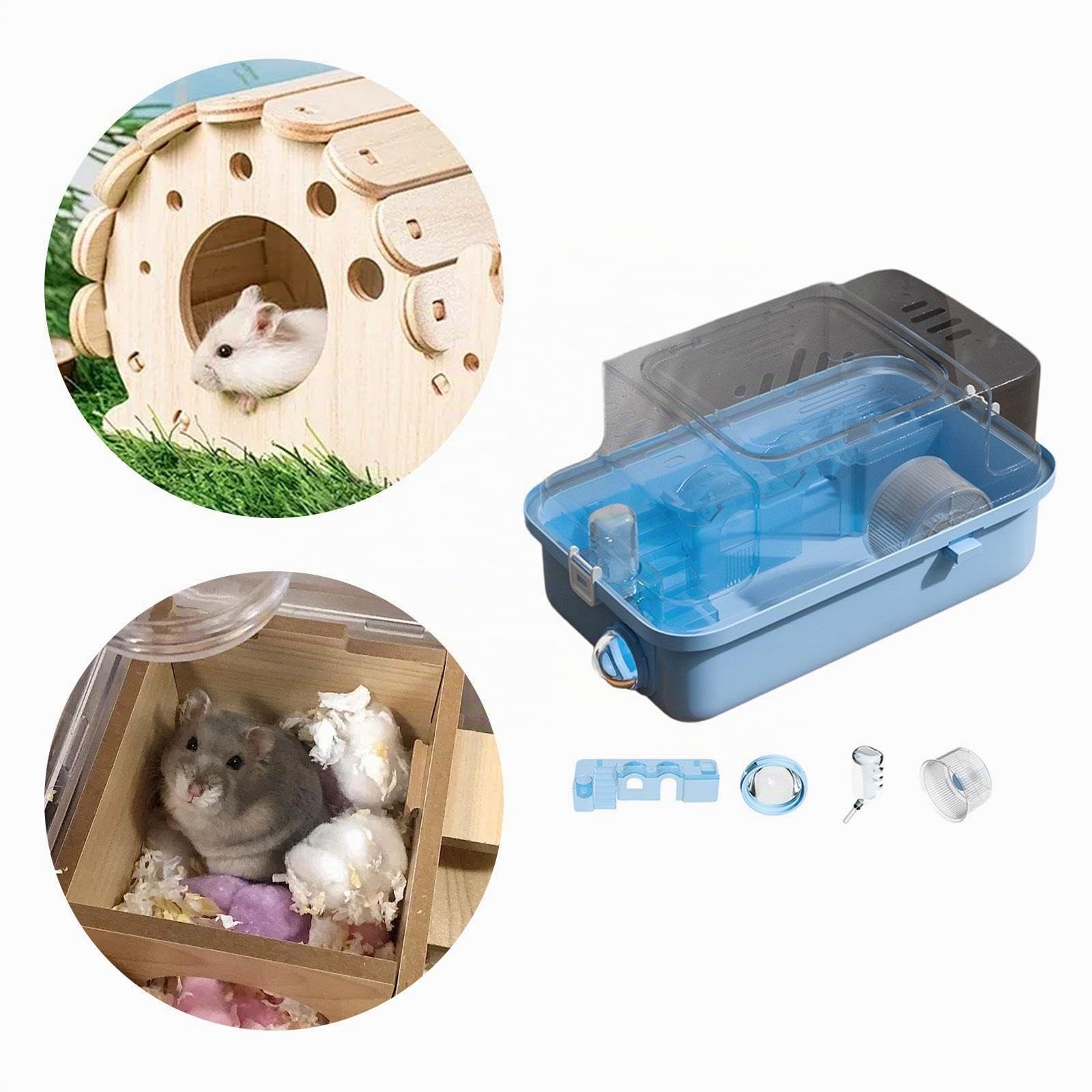 MagiDeal Cage Transparents Double Couches pour Hamsters et Gerbilles, Plateforme, Biberon Eau - Bleu, 45x28x25cm