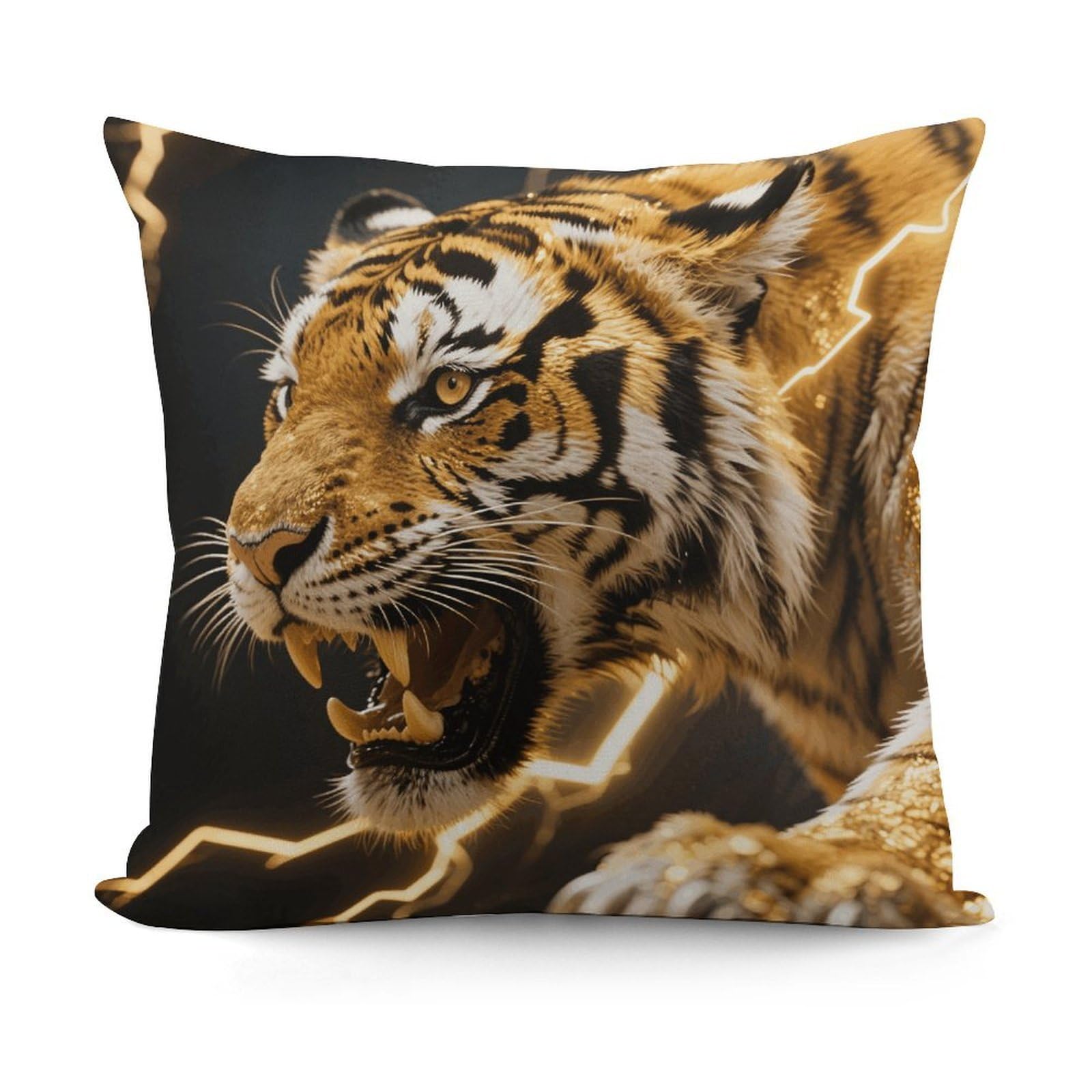 LZQPOEAS Gold Lightning Tiger Throw Pillow Cover 18x18 in Breathable Square Pillow Case Cozy Soft Pillowcase Protector Fashion Modern Couch Cushion Case for Living Room Bed Sofa Decor