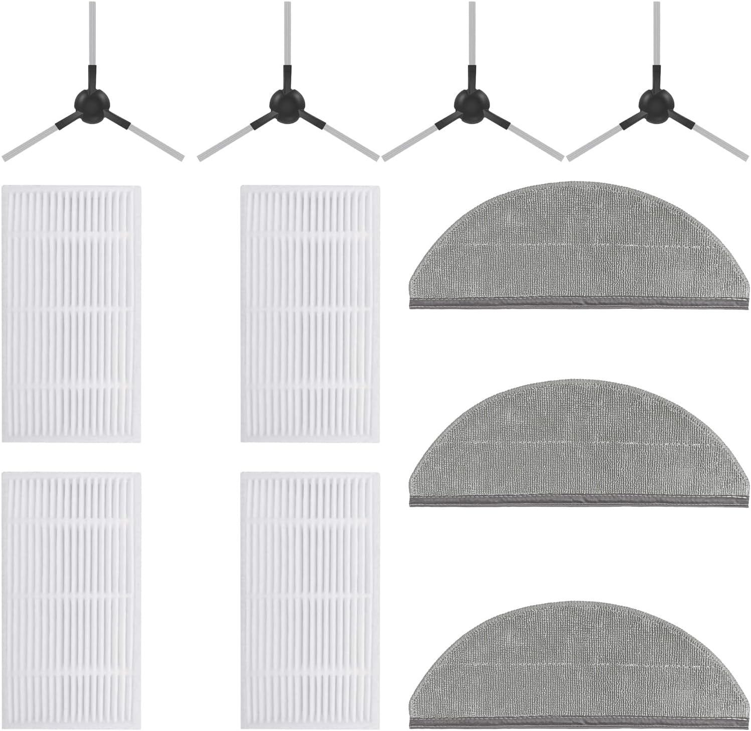Replacement Accessories Kit For eitton A6 Pro / S6 Pro / G6 Pro / H6Pro Robot Vacuum Cleaner ：11 Pack parts 4 HEAP filter, 3 Mop 4 Side Brushes