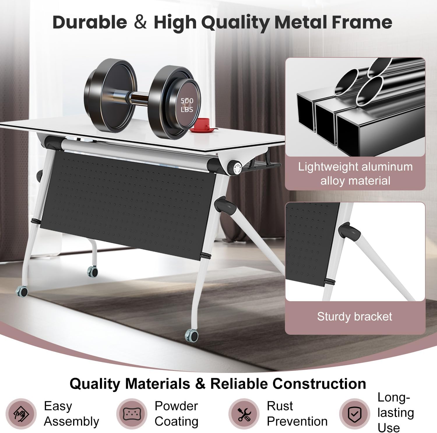 Mobile Conference Table,Folding Conference Room Tables Modular Meeting Table,Large Rectangle Seminar Training Table for 10People,Rolling Conference Business Tables for Office,Meeting Room (4, 55.1in)