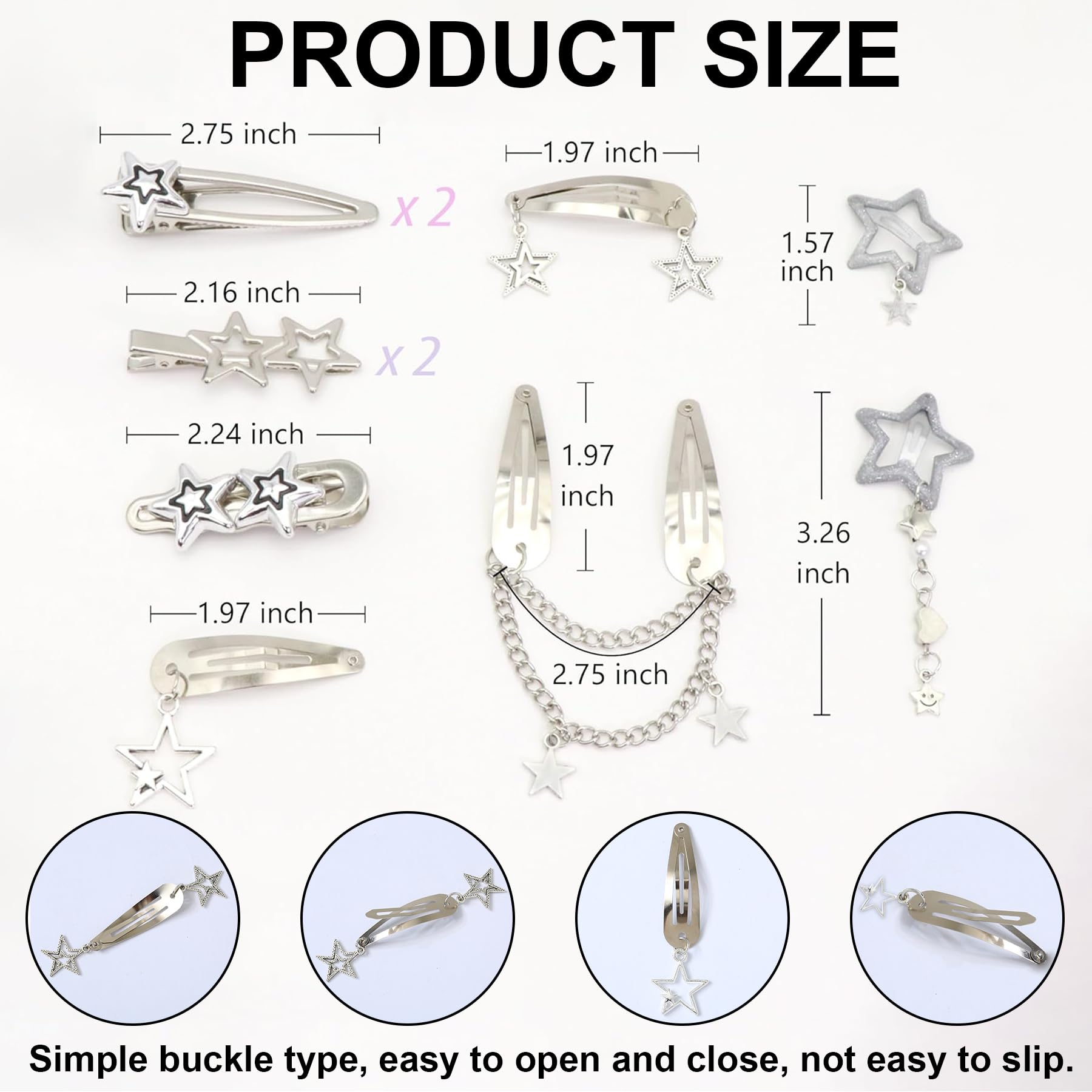 Umimiss Star Hair Clips - Set of 10pcs Y2K Metal Snap Hair Accessories, Kawaii for Girls & Women, Suitable for All Ages for Her - Image 2