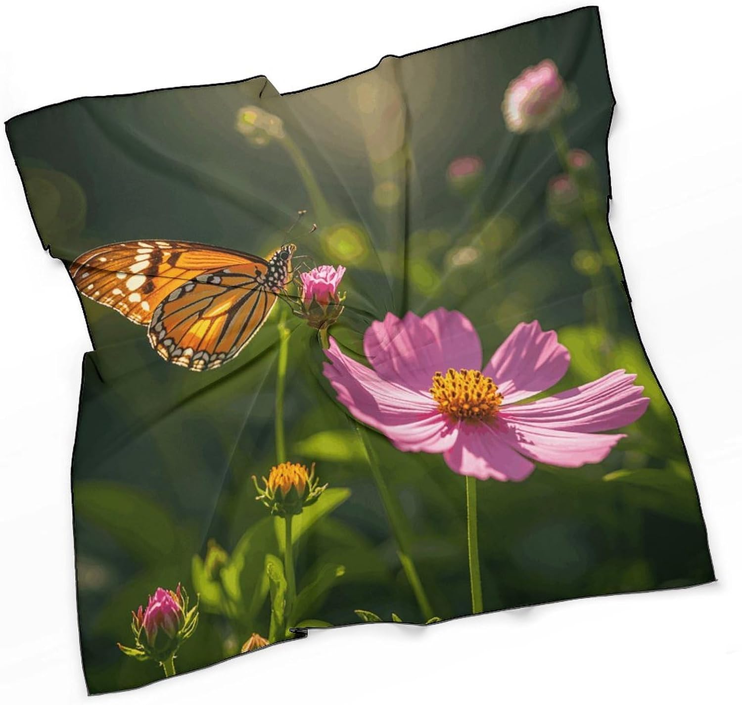 Silk Scarves for Men & Women Flowers And Butterflies Printed Scarf Fashion Scarf Neck Warmer Scarf Windproof Face Scarf 27 X 27 Inches