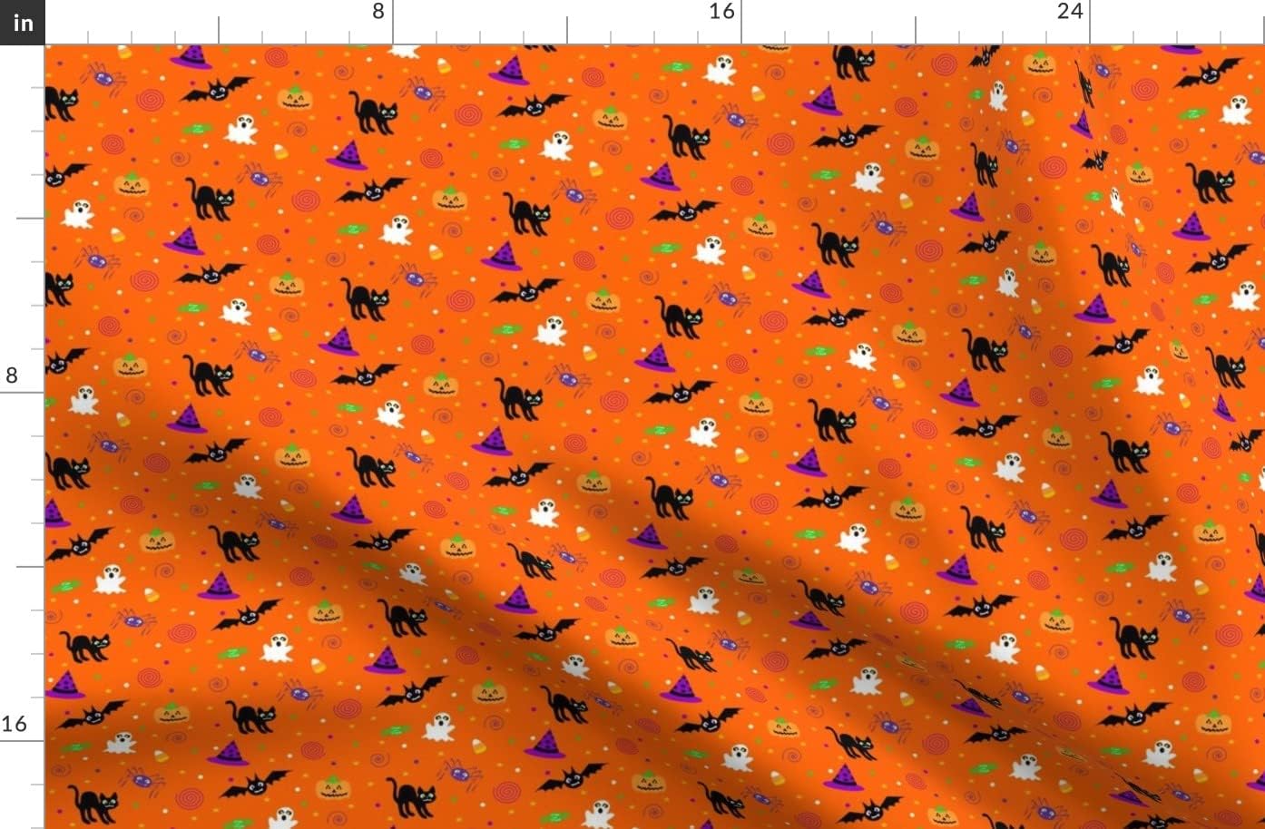 Spoonflower Fabric - Halloween Ditsy Print Black White Green Stars Purple Orange Circles Printed on Organic Cotton Sateen Fabric by The Yard - Sewing Quilting Apparel Home Decor