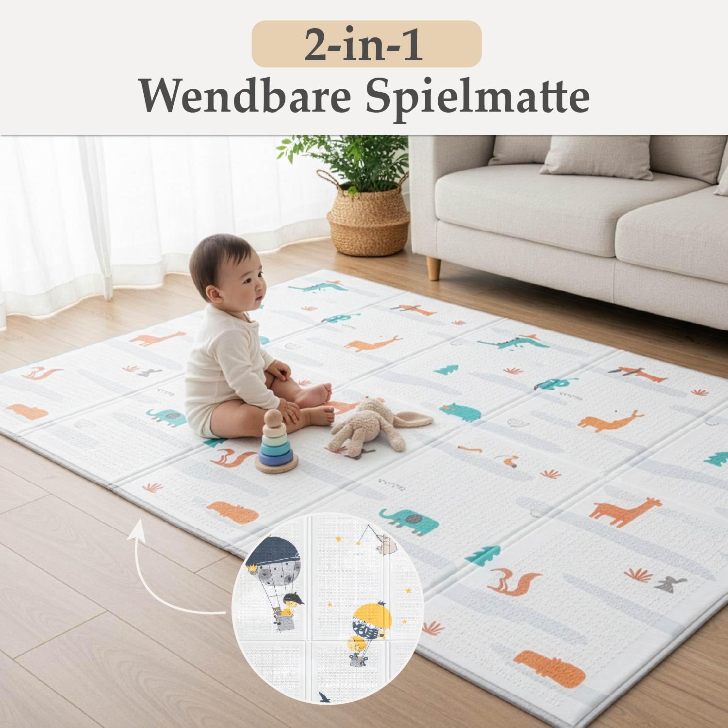 Spielmatte Baby | Krabbelmatte Baby Faltbar mit Tragetasche | Schadstofffreier, Rutschfeste, Wasserfester XPE Schaum | 180x150 cm boden spielmatte kinder für Innen und Außen