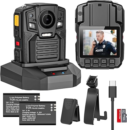 Cámara corporal con grabación de audio y video, cámara corporal 4K2160P, 2 baterías de 1950 mAh, visión nocturna, GPS, cámara corporal de 128G,