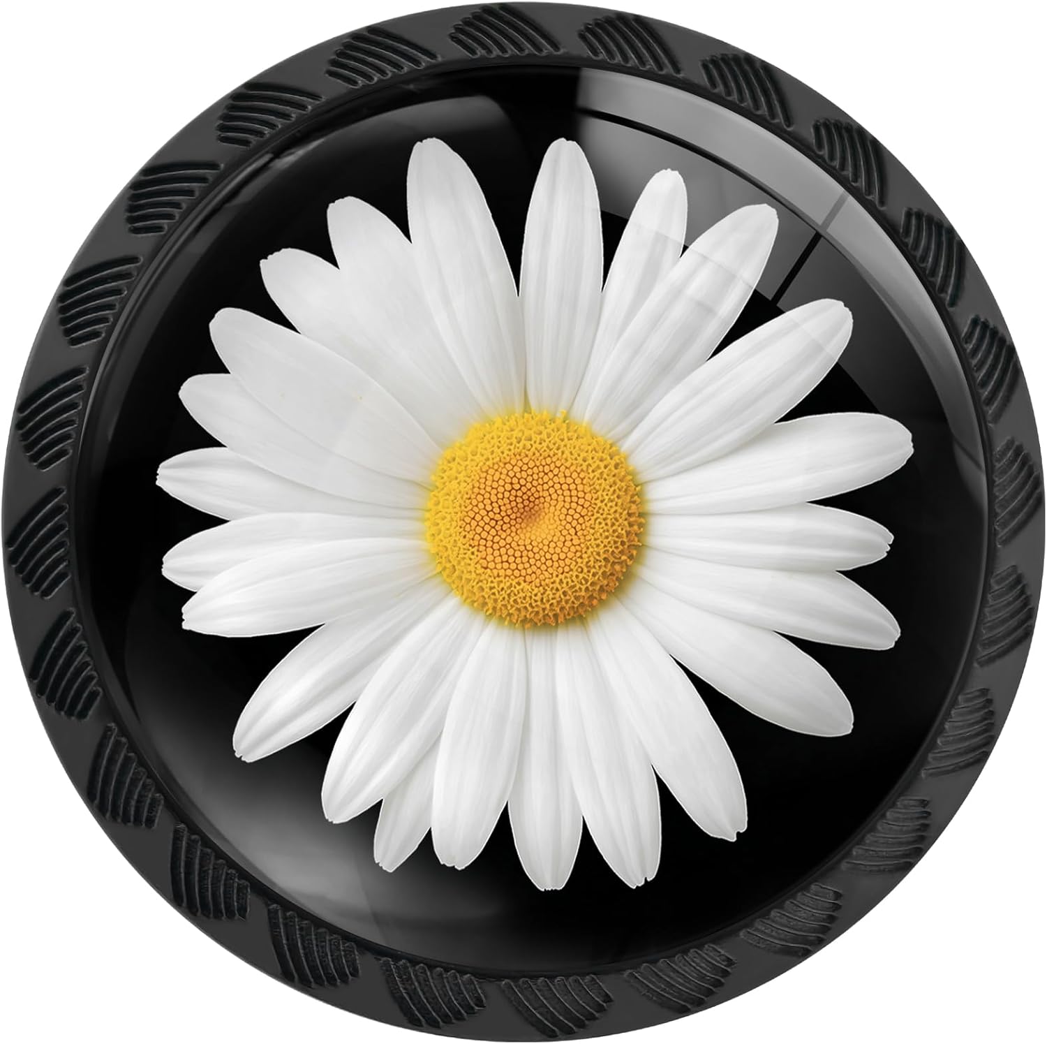 4 Pack White Daisy Flower Cabinet Knobs Round Drawer Pulls Black Dresser Knob Cupboard Door Handles Hardware for Kitchen Bathroom Cabinets