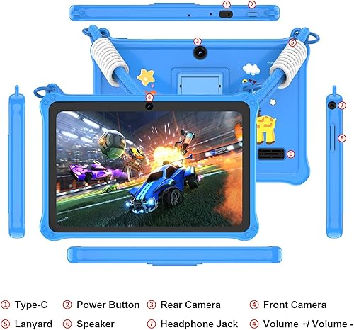 Miniatura 7 de PRITOM Tablet infantil de 7 pulgadas con cordón, tableta Android 13 de 32 GB con WiFi, cámara dual, educación, juegos, software para niños