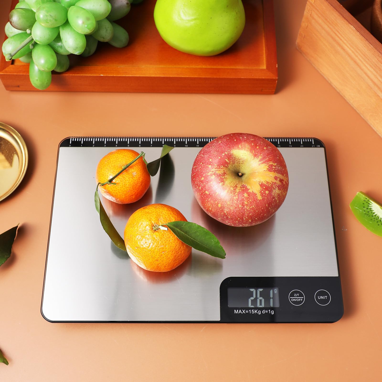 Báscula Digital de Cocina de Acero Inoxidable, 15kg, Tara