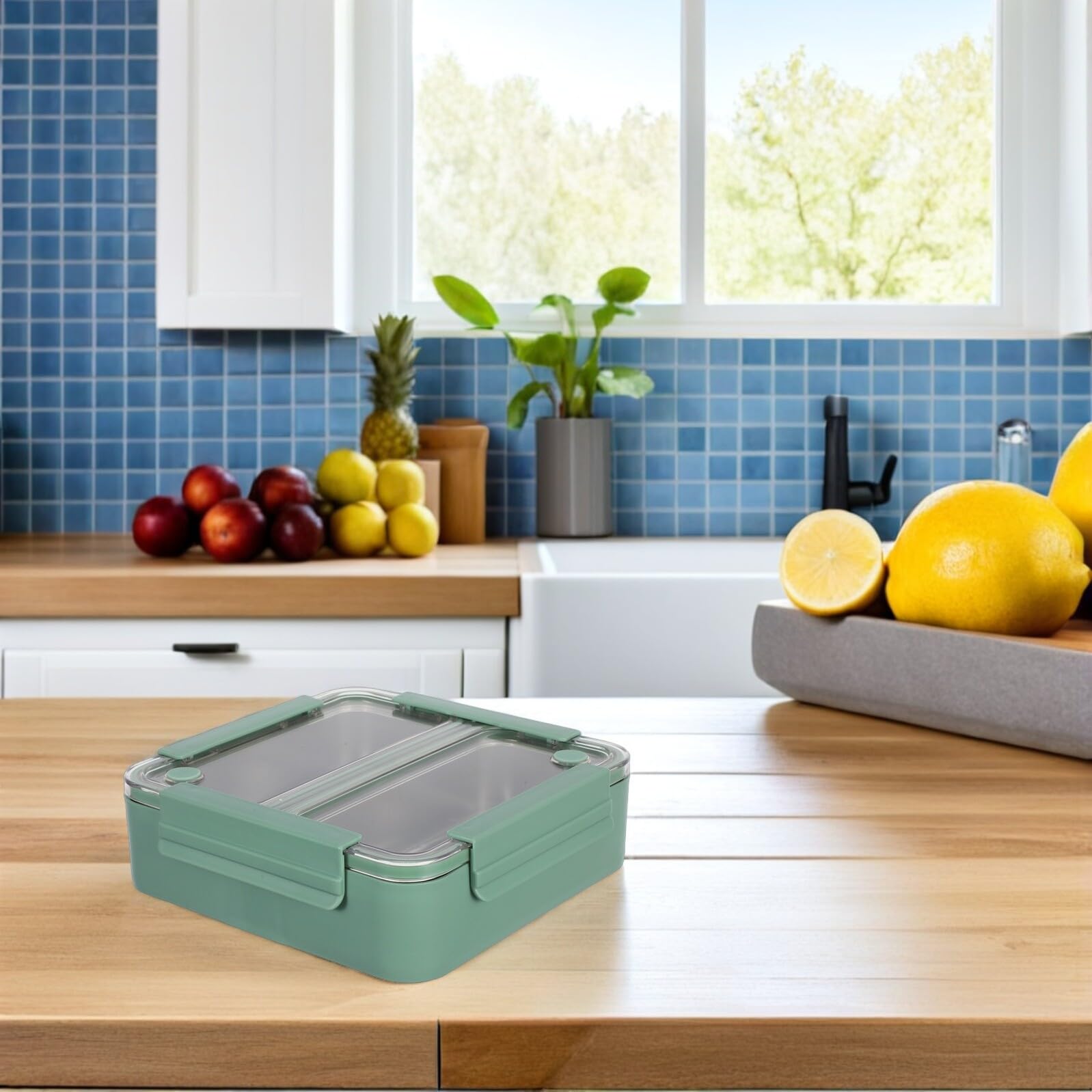 Boîte à Lunch Bento Acier Inoxydable Boîte Alimentaire Métallique Étanche avec Compartiments Amovibles Compartimentée pour Préparation Voyage et Pique-