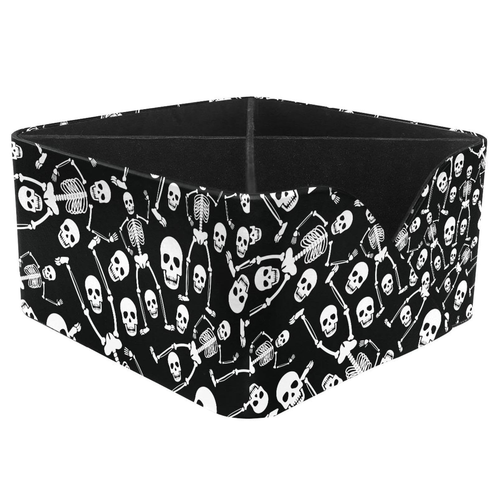 KengjuTesu Human Skeleton Skull White Black Desktop Organizer Pen Holder, Rectangular Pencil Cup for Office, Study and Makeup Stations