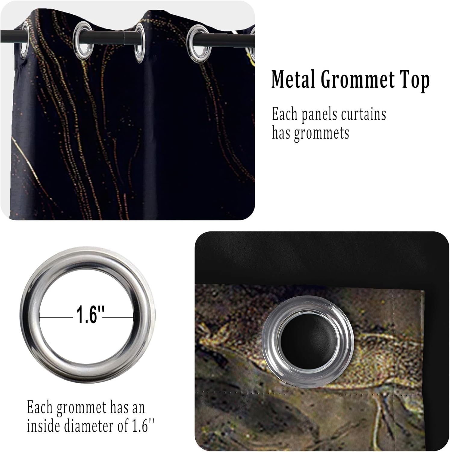 Renaiss Black Gold Marble Blackout Curtains for Bedroom Abstract Golden Texture Window Curtain Modern Luxury Ink Art Thermal Insulated Drapes for Living Room Decor 2 Panels Set, 26x45 Inch