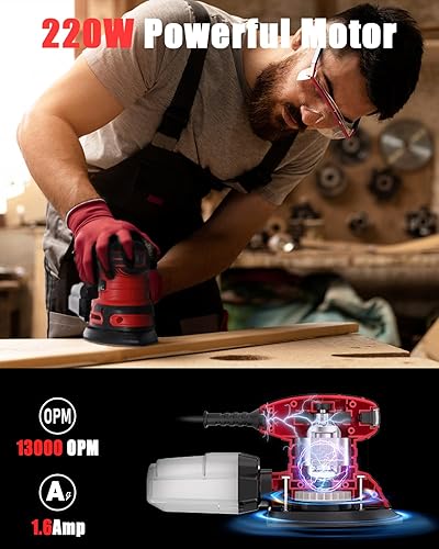 Miniatura 2 de Lijadora de detalles, lijadora eléctrica compacta de 220 W con colector de polvo 13000 OPM, lijadora de potencia de 1.6 amperios con 20 papeles de