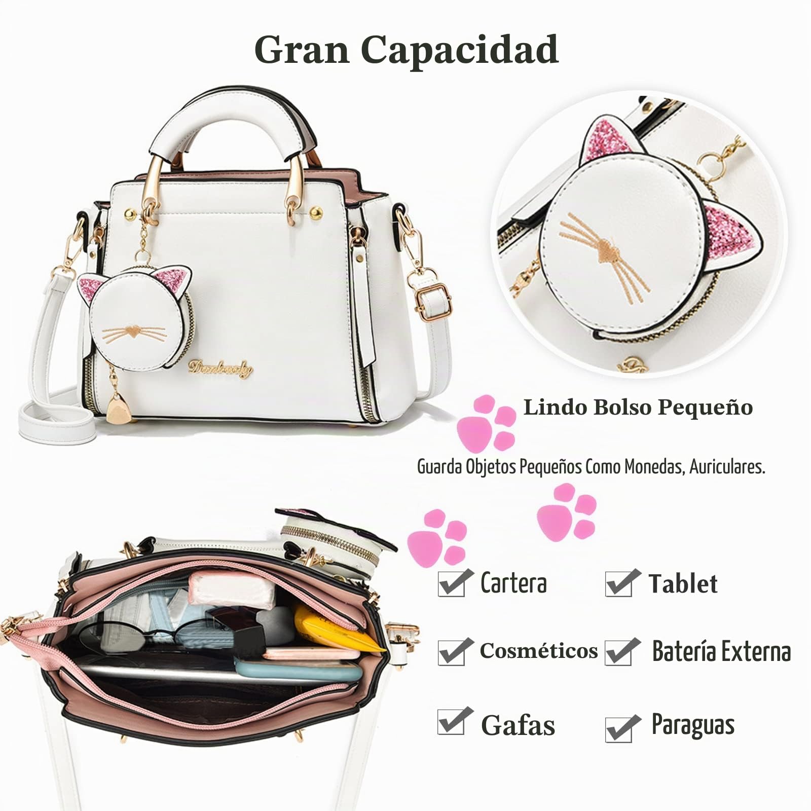Bolsos de Mujer Lindo Bolso Bandolera Bolsos de Hombro de Señora Impermeable PU Cuero Bolsos de Mano para Cita Viaje Uso Diario