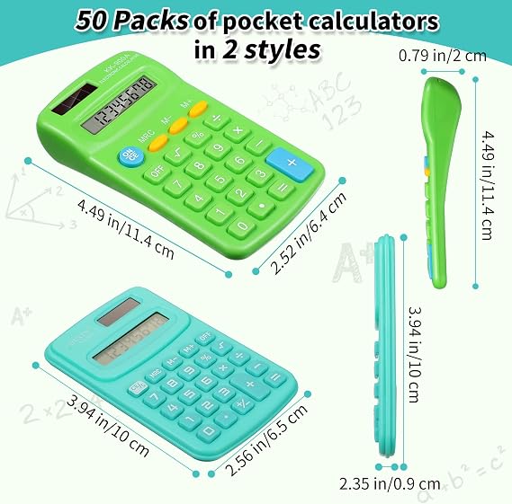Chumia 50 Pieces Pocket Calculator Bulk Basic Small 4 Function Calculator Battery Powered Handheld Kids Mini Calculators for Students Desktop Primary School Home Office (Classic)
