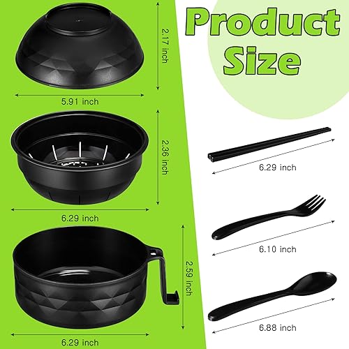 Miniatura 7 de Zubebe Juego de 2 tazones para ramen para microondas de 33 onzas con tapa con asa, cuenco para fideos con palillos, cuchara, tenedor, dormitorio