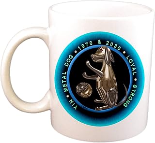 'Born 2010' 1970 2030' zodiak metalowy pies astrologia kubek kubek (325 ml)