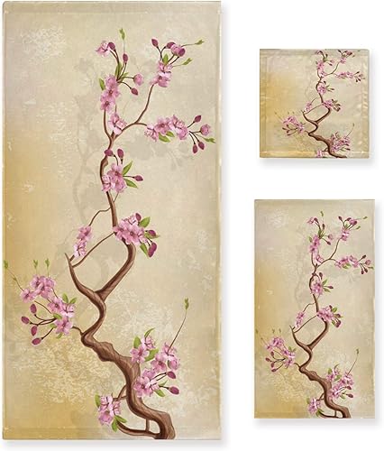 ALAZA Juego de toallas de baño, ramas de cerezo en flor con flores y hojas, toallas de 3 piezas, 1 toalla de baño, 1 toalla, 1 toalla de mano, juego disponible en Yaxa Peru
